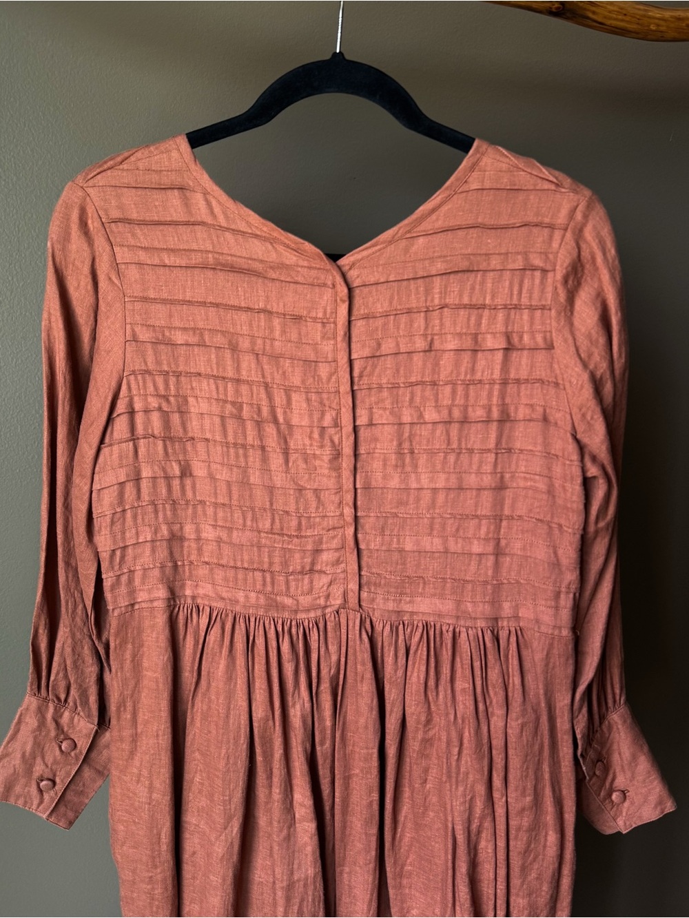 Linennaive Long Sleeve Pleated Maxi Linen Dress - Picture 9 of 10